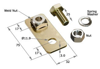 Mounting Bracket - 75mm x 32mm  with weld nut
